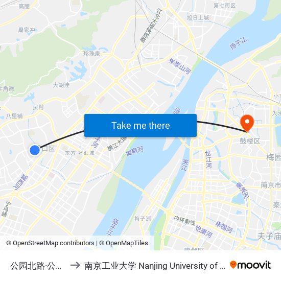 公园北路·公园南路 to 南京工业大学 Nanjing University of Technology map