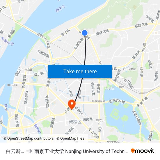 白云新寓 to 南京工业大学 Nanjing University of Technology map