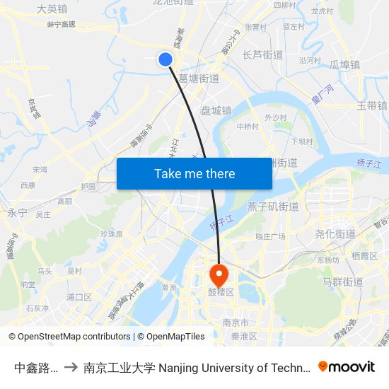 中鑫路西 to 南京工业大学 Nanjing University of Technology map