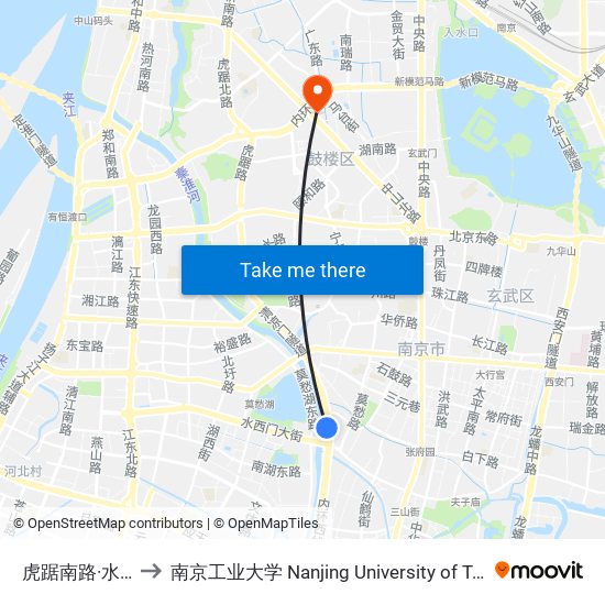 虎踞南路·水西门 to 南京工业大学 Nanjing University of Technology map