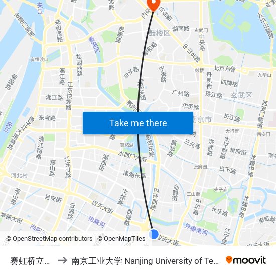 赛虹桥立交东 to 南京工业大学 Nanjing University of Technology map