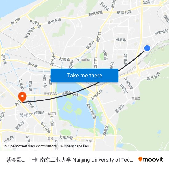 紫金墨香苑 to 南京工业大学 Nanjing University of Technology map