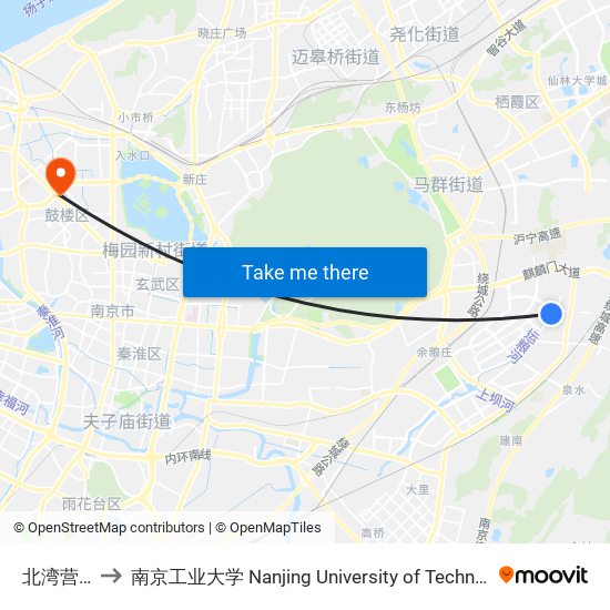北湾营街 to 南京工业大学 Nanjing University of Technology map