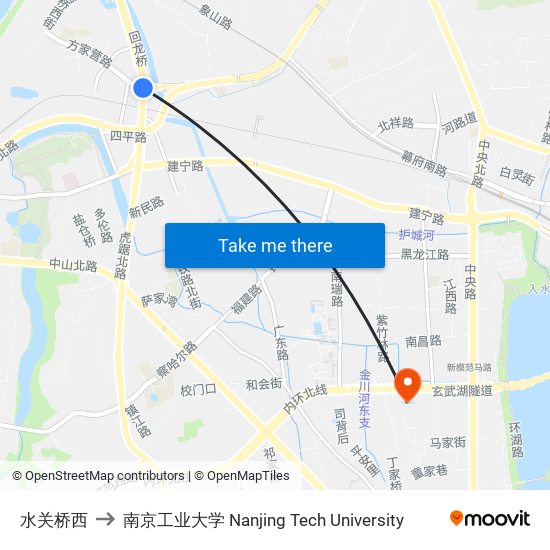 水关桥西 to 南京工业大学 Nanjing Tech University map