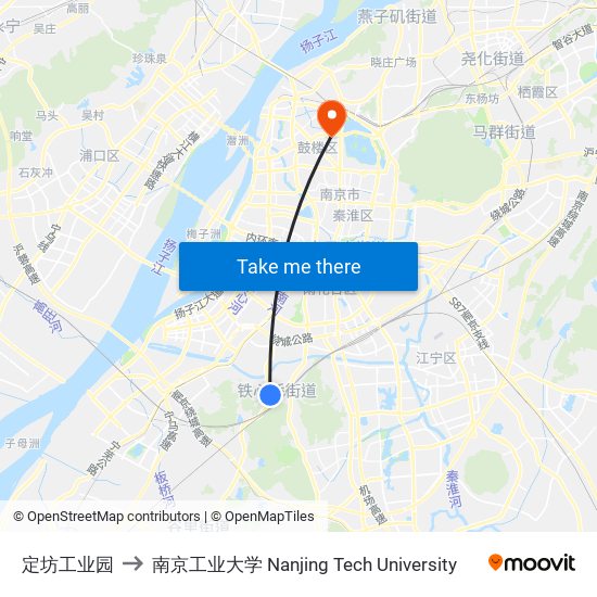 定坊工业园 to 南京工业大学 Nanjing Tech University map