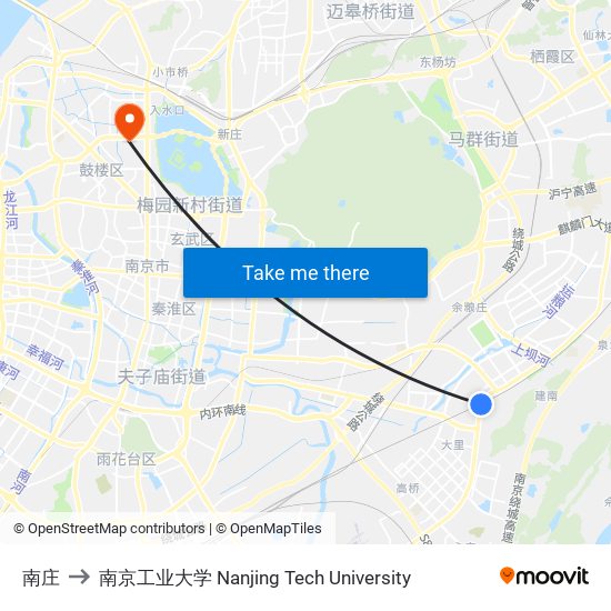 南庄 to 南京工业大学 Nanjing Tech University map