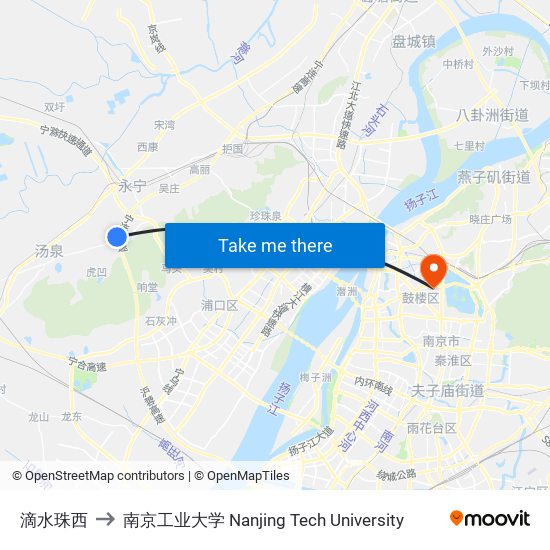 滴水珠西 to 南京工业大学 Nanjing Tech University map