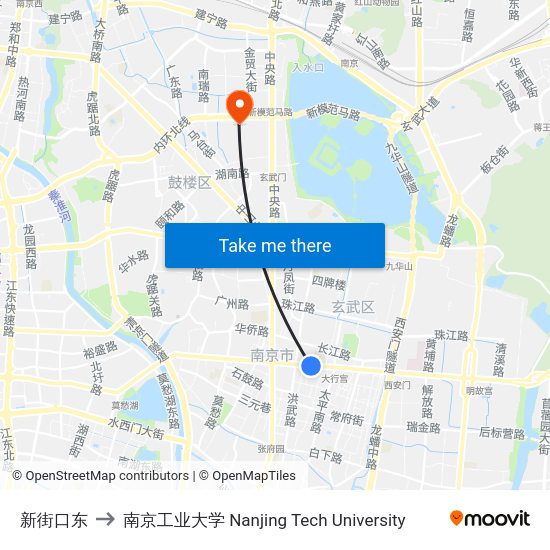 新街口东 to 南京工业大学 Nanjing Tech University map