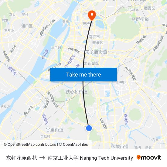 东虹花苑西苑 to 南京工业大学 Nanjing Tech University map