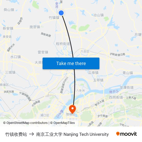 竹镇收费站 to 南京工业大学 Nanjing Tech University map