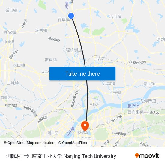 涧陈村 to 南京工业大学 Nanjing Tech University map