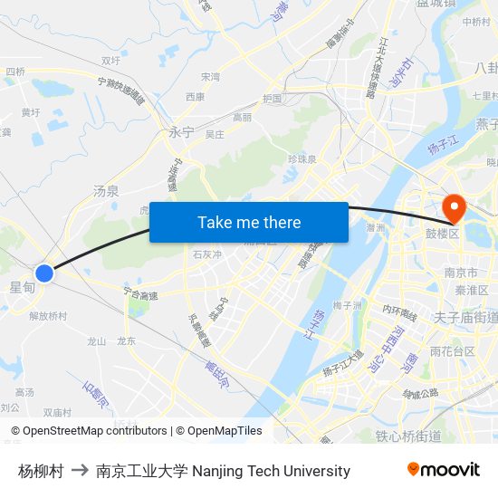 杨柳村 to 南京工业大学 Nanjing Tech University map