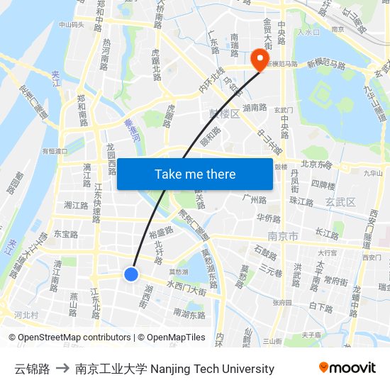 云锦路 to 南京工业大学 Nanjing Tech University map