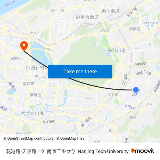 花港路·天泉路 to 南京工业大学 Nanjing Tech University map