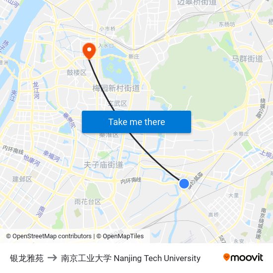 银龙雅苑 to 南京工业大学 Nanjing Tech University map