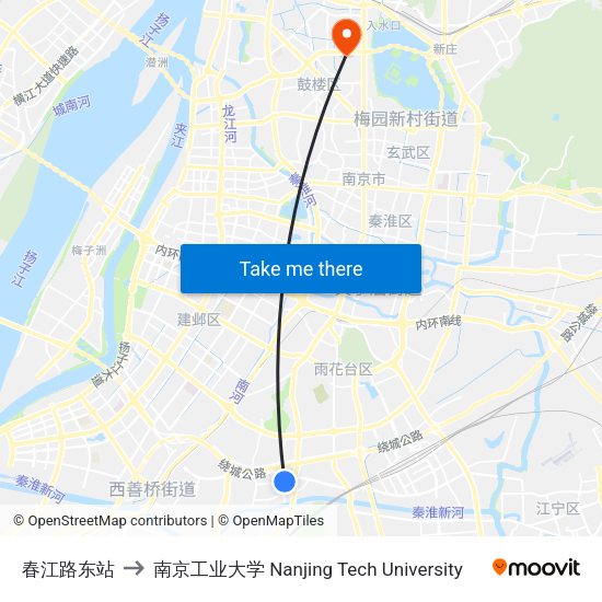 春江路东站 to 南京工业大学 Nanjing Tech University map
