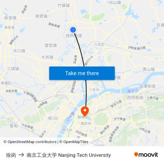 徐岗 to 南京工业大学 Nanjing Tech University map