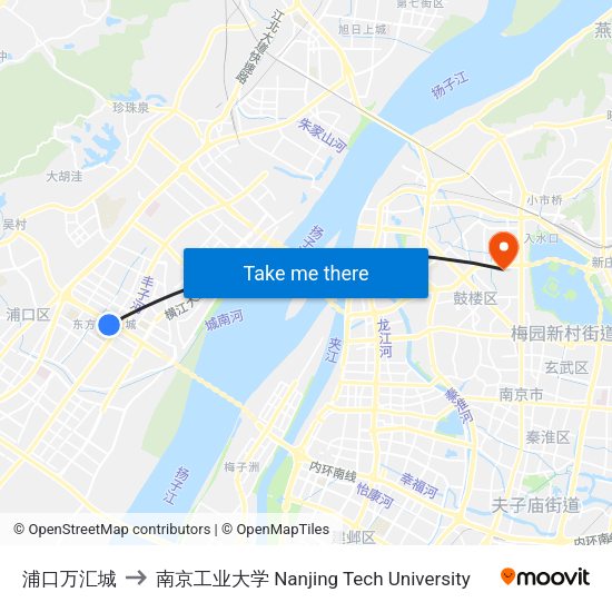 浦口万汇城 to 南京工业大学 Nanjing Tech University map
