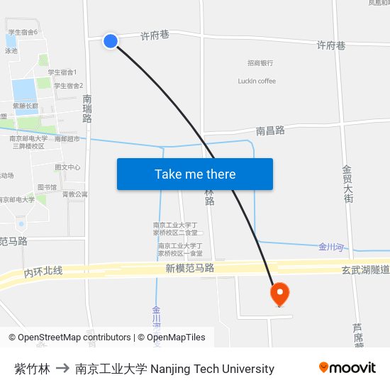 紫竹林 to 南京工业大学 Nanjing Tech University map