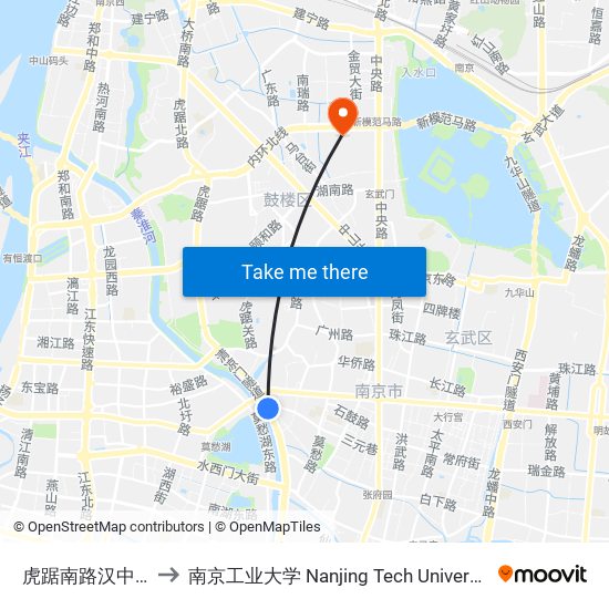 虎踞南路汉中门 to 南京工业大学 Nanjing Tech University map