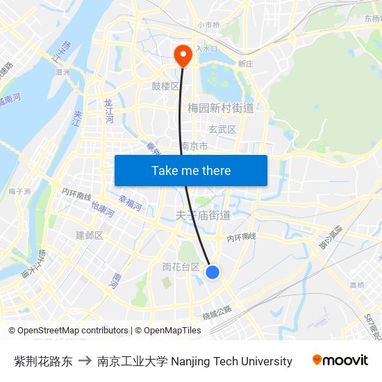 紫荆花路东 to 南京工业大学 Nanjing Tech University map