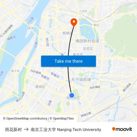 雨花新村 to 南京工业大学 Nanjing Tech University map