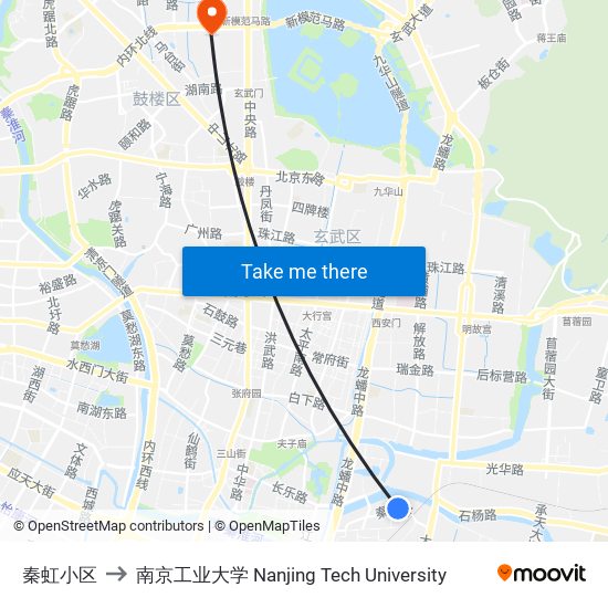 秦虹小区 to 南京工业大学 Nanjing Tech University map