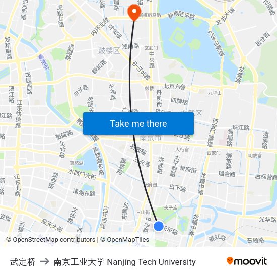武定桥 to 南京工业大学 Nanjing Tech University map