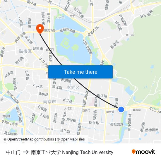 中山门 to 南京工业大学 Nanjing Tech University map