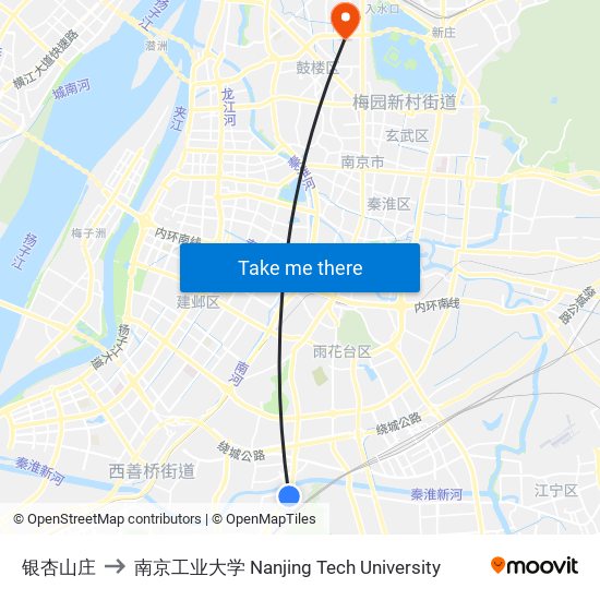 银杏山庄 to 南京工业大学 Nanjing Tech University map