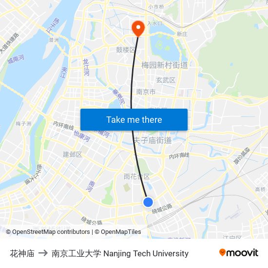 花神庙 to 南京工业大学 Nanjing Tech University map