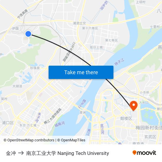 金冲 to 南京工业大学 Nanjing Tech University map