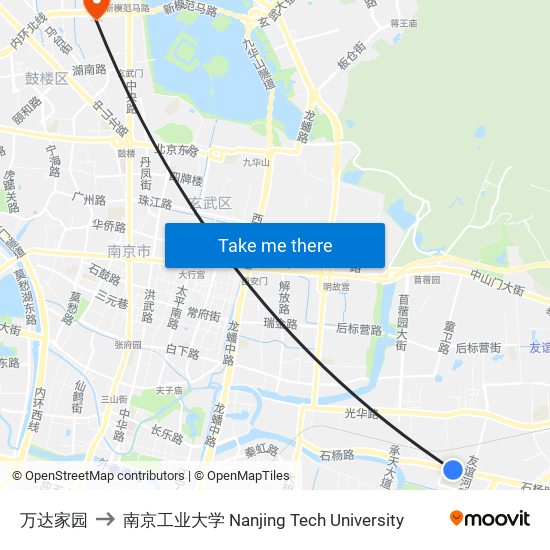 万达家园 to 南京工业大学 Nanjing Tech University map