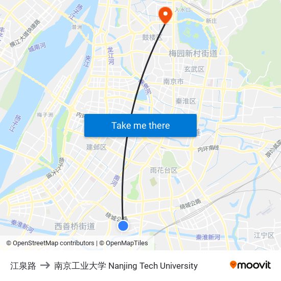 江泉路 to 南京工业大学 Nanjing Tech University map