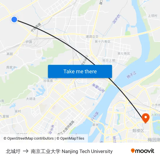 北城圩 to 南京工业大学 Nanjing Tech University map