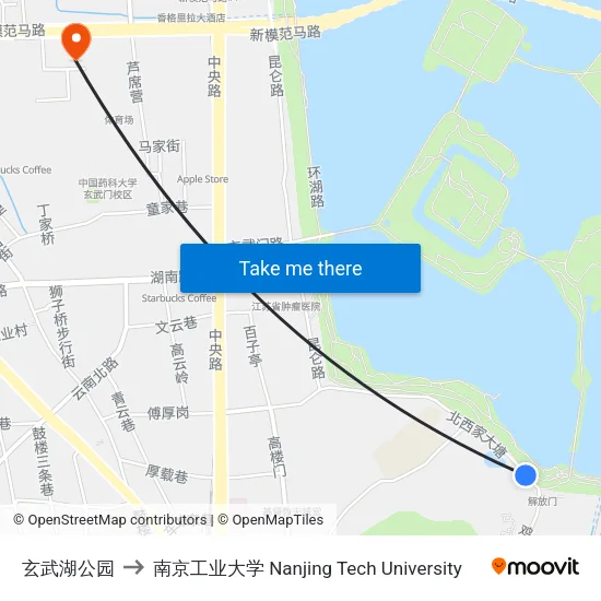 玄武湖公园 to 南京工业大学 Nanjing Tech University map