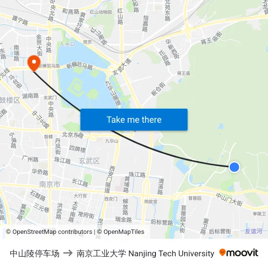 中山陵停车场 to 南京工业大学 Nanjing Tech University map