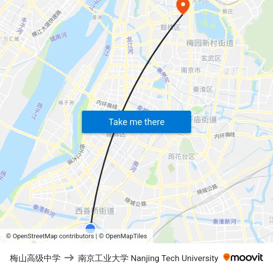 梅山高级中学 to 南京工业大学 Nanjing Tech University map