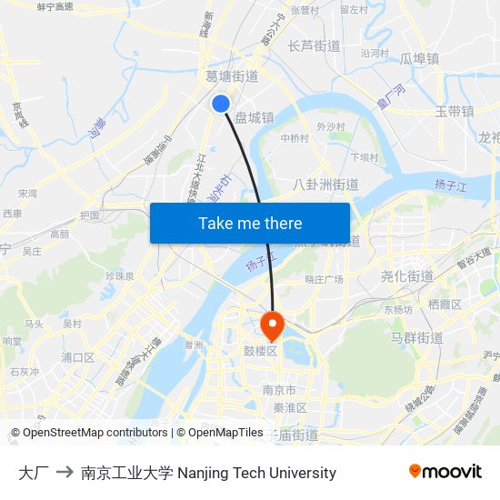 大厂 to 南京工业大学 Nanjing Tech University map