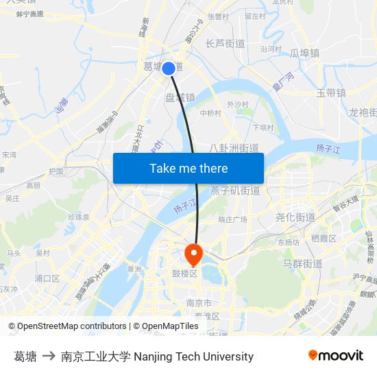 葛塘 to 南京工业大学 Nanjing Tech University map