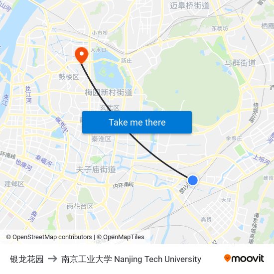 银龙花园 to 南京工业大学 Nanjing Tech University map