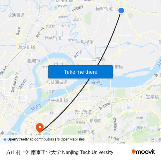 方山村 to 南京工业大学 Nanjing Tech University map