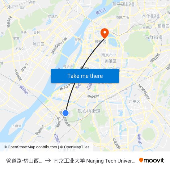 管道路·岱山西路 to 南京工业大学 Nanjing Tech University map