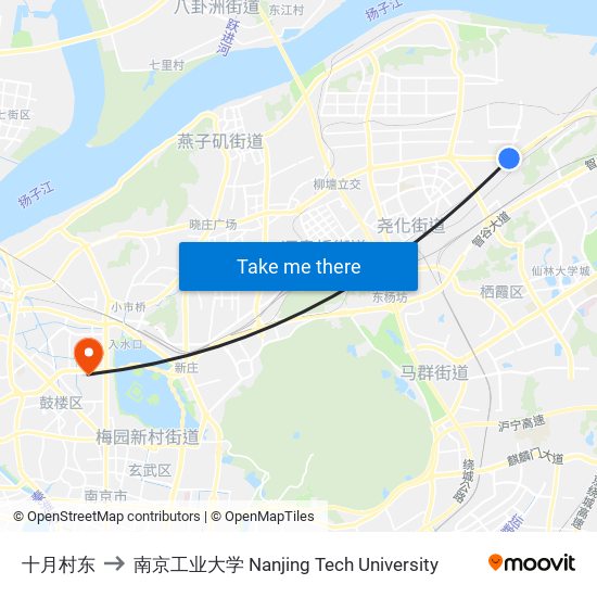 十月村东 to 南京工业大学 Nanjing Tech University map