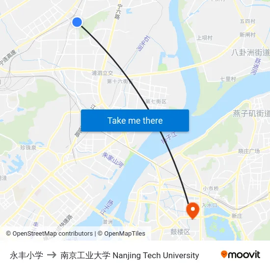 永丰小学 to 南京工业大学 Nanjing Tech University map