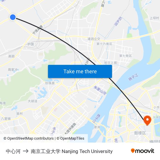 中心河 to 南京工业大学 Nanjing Tech University map