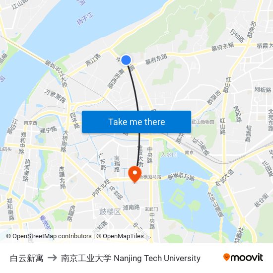 白云新寓 to 南京工业大学 Nanjing Tech University map