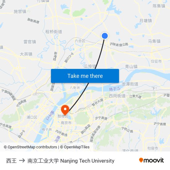 西王 to 南京工业大学 Nanjing Tech University map