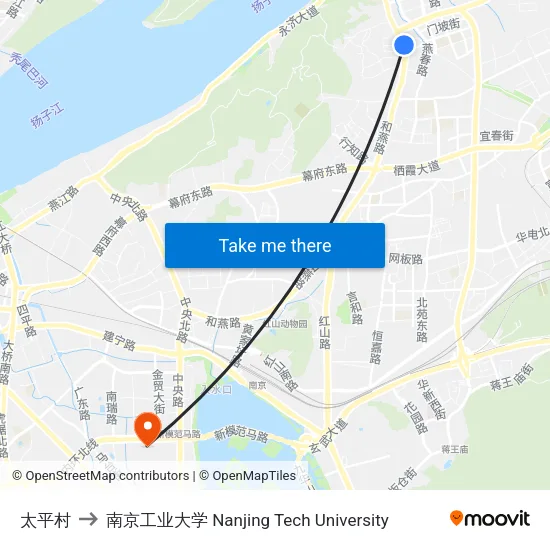 太平村 to 南京工业大学 Nanjing Tech University map