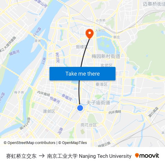 赛虹桥立交东 to 南京工业大学 Nanjing Tech University map
